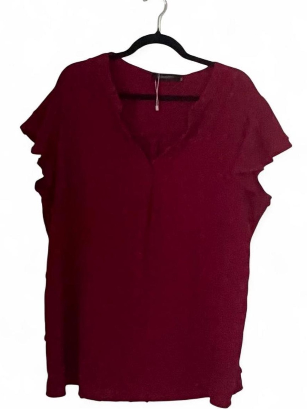 Merokeety V-neck top with short flutter sleeves Swiss Dot detail 2XL red